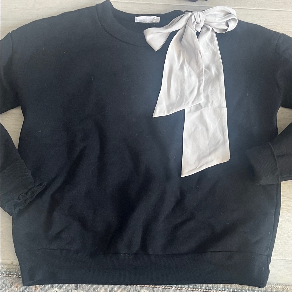 Black Sweatshirt with Silk Bow Accent